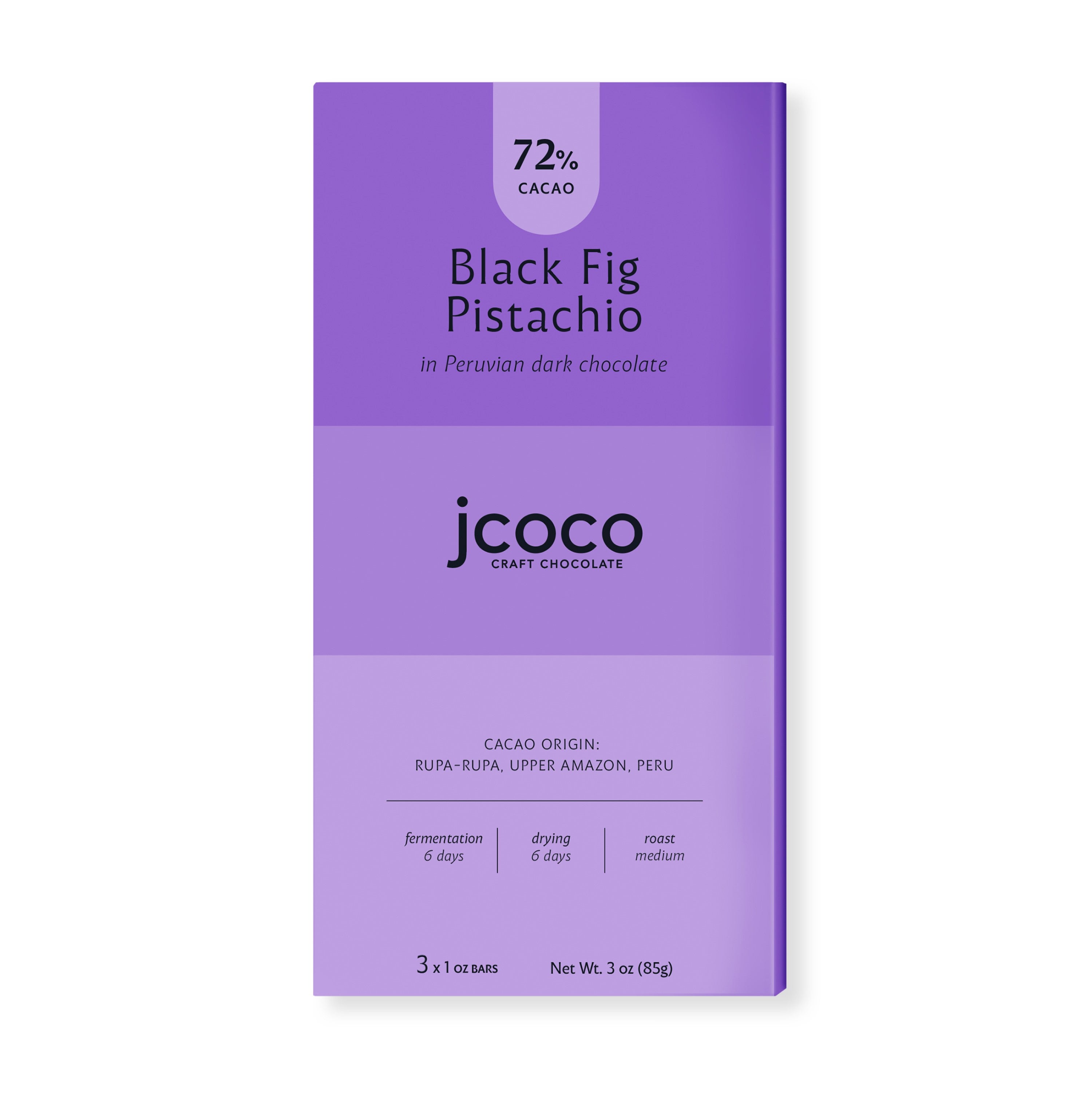 3oz 72% Cacao Black fig pistachio chocolate bar