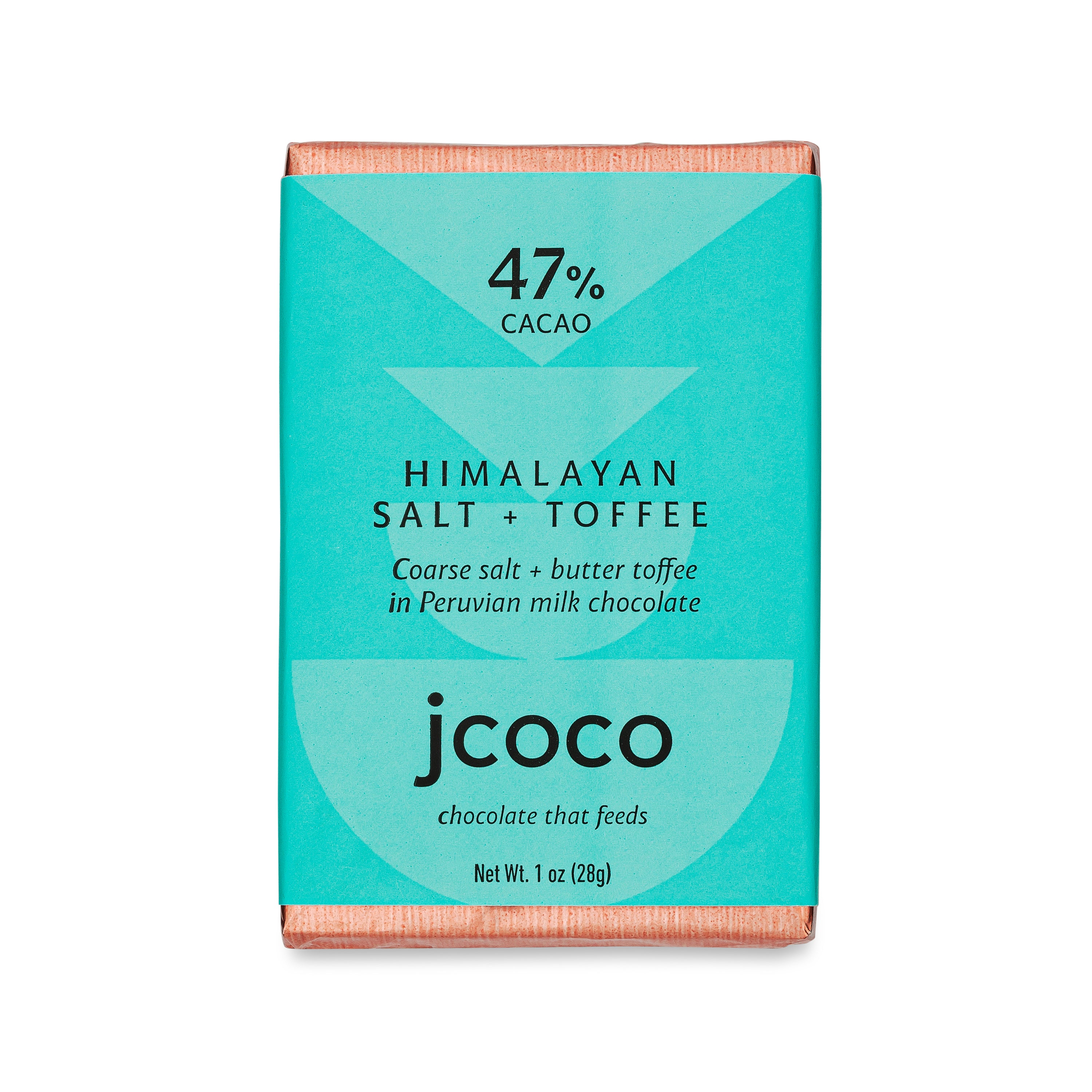 jcoco 47% cacao himalayan salt + toffee chocolate bar 1oz