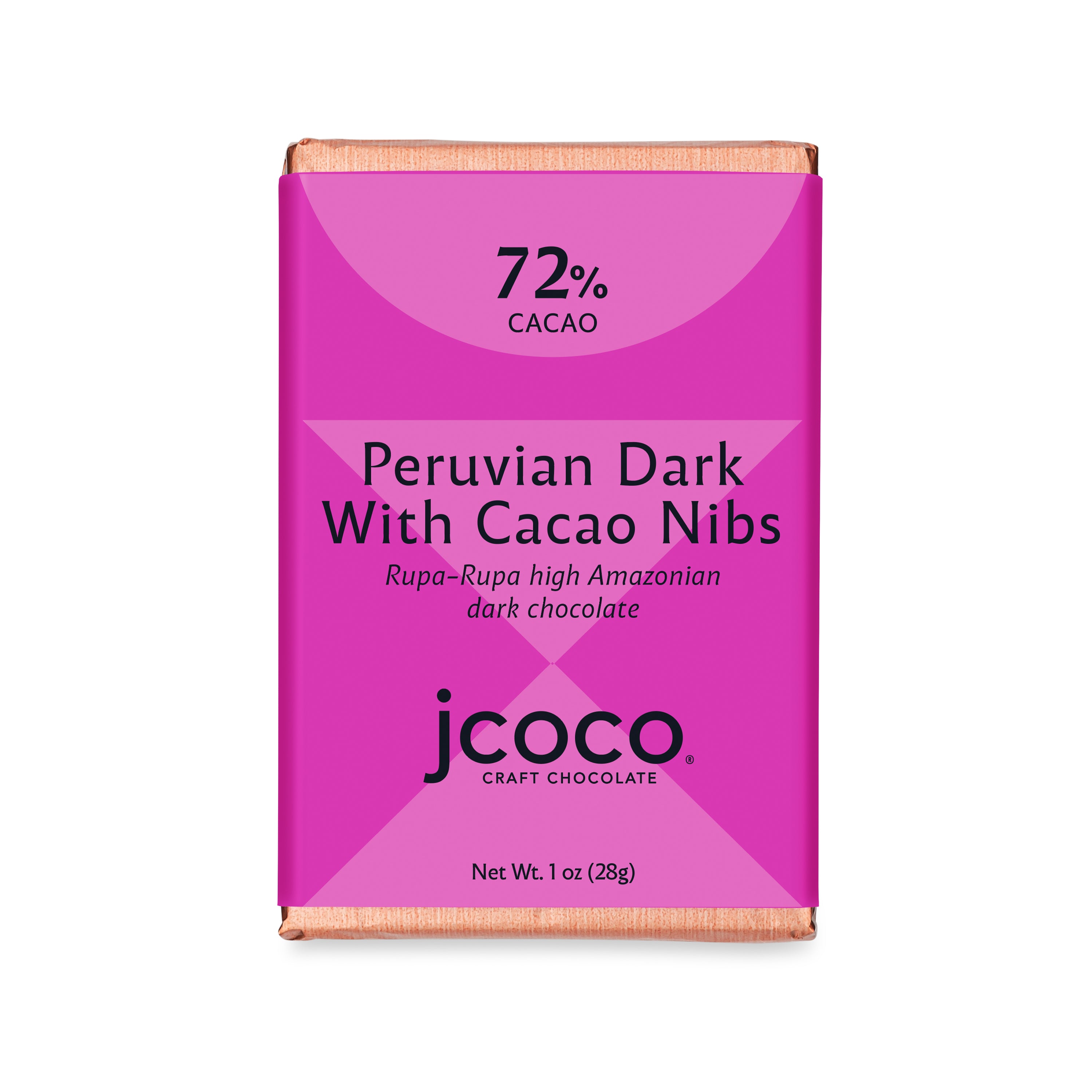 1oz 72% Cacao Peruvia Dark with Nibs chocolate bar