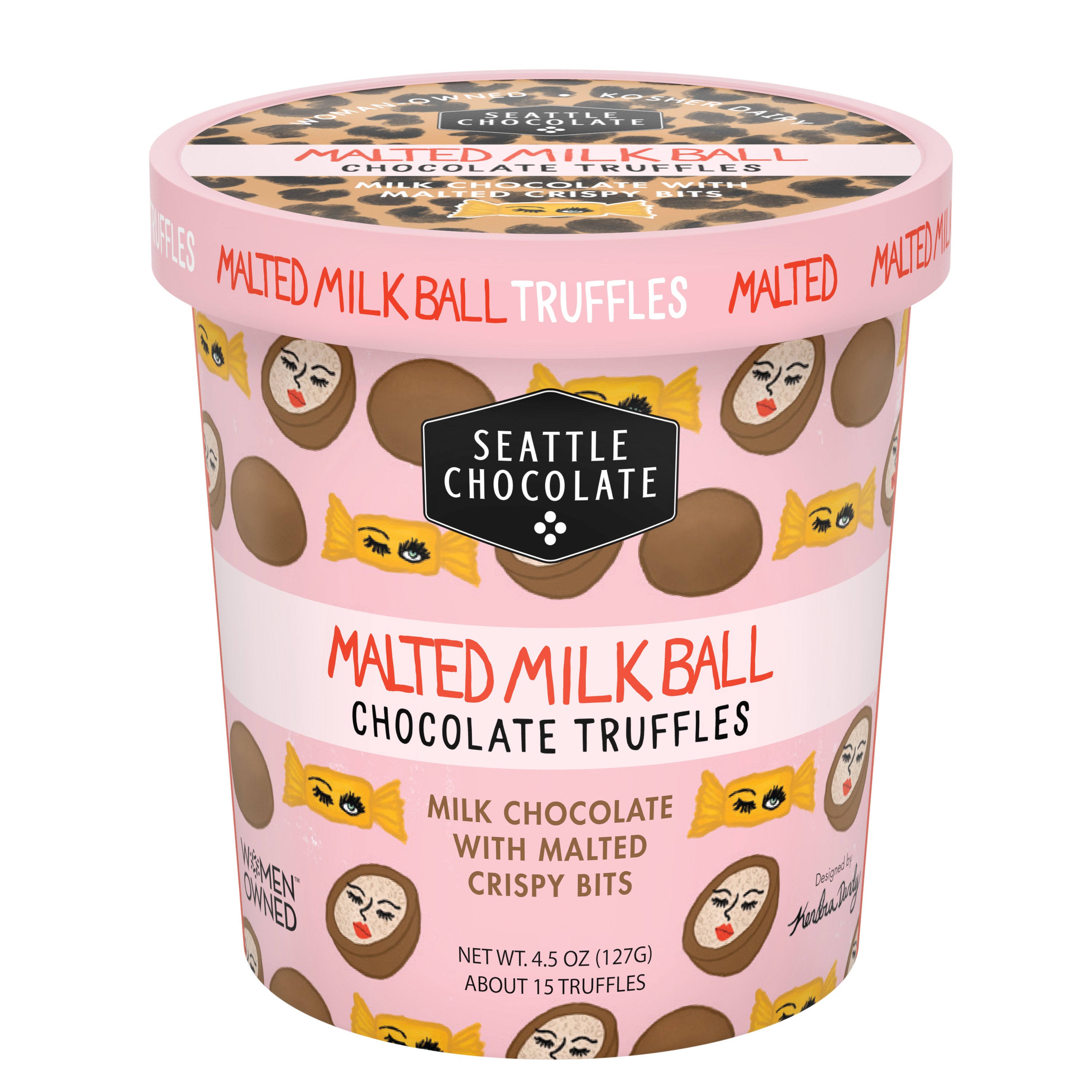 Melt away center, malted milk ball truffles in a Pint