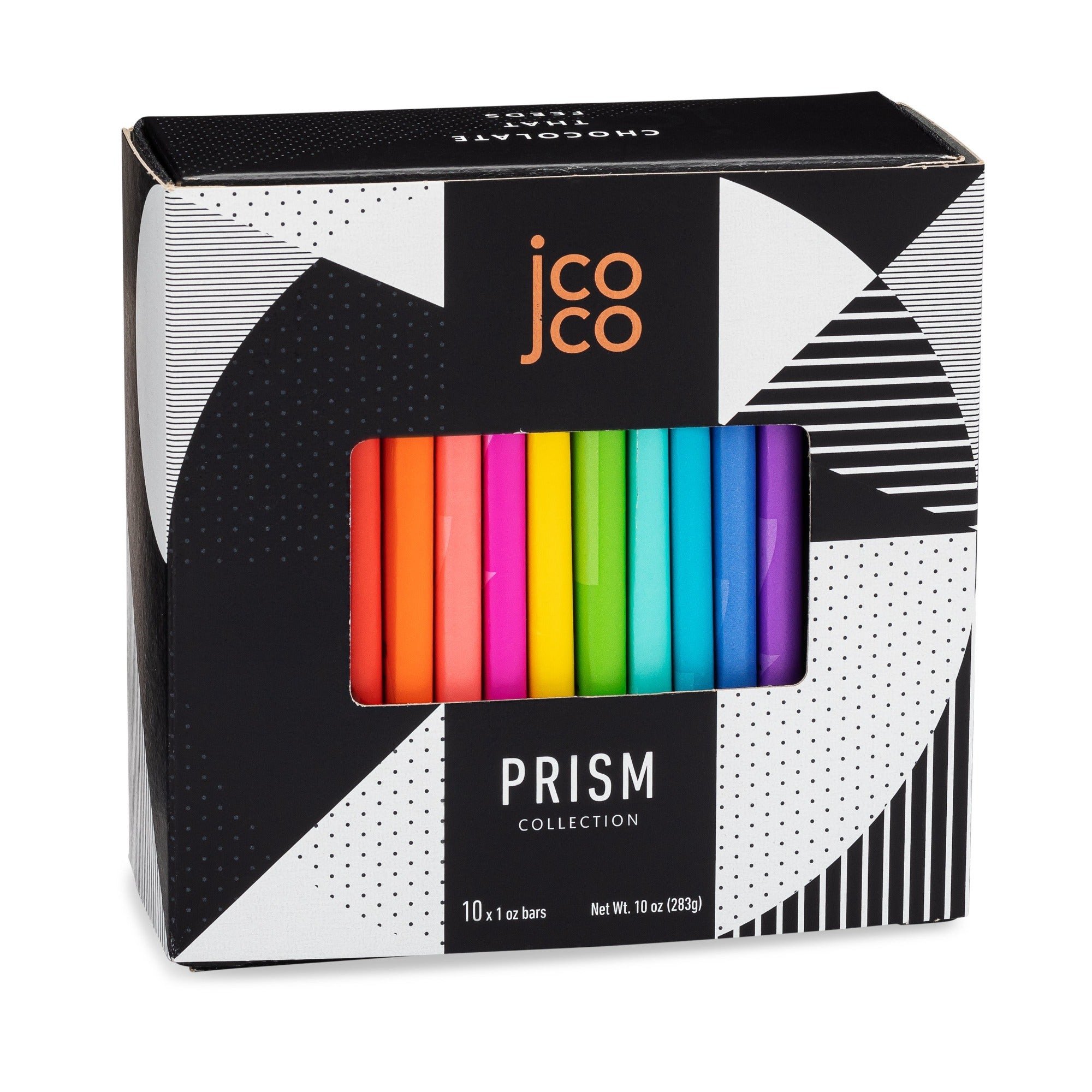 jcoco Prism chocolate bar Gift Box featuring all 10 jcoco flavors 