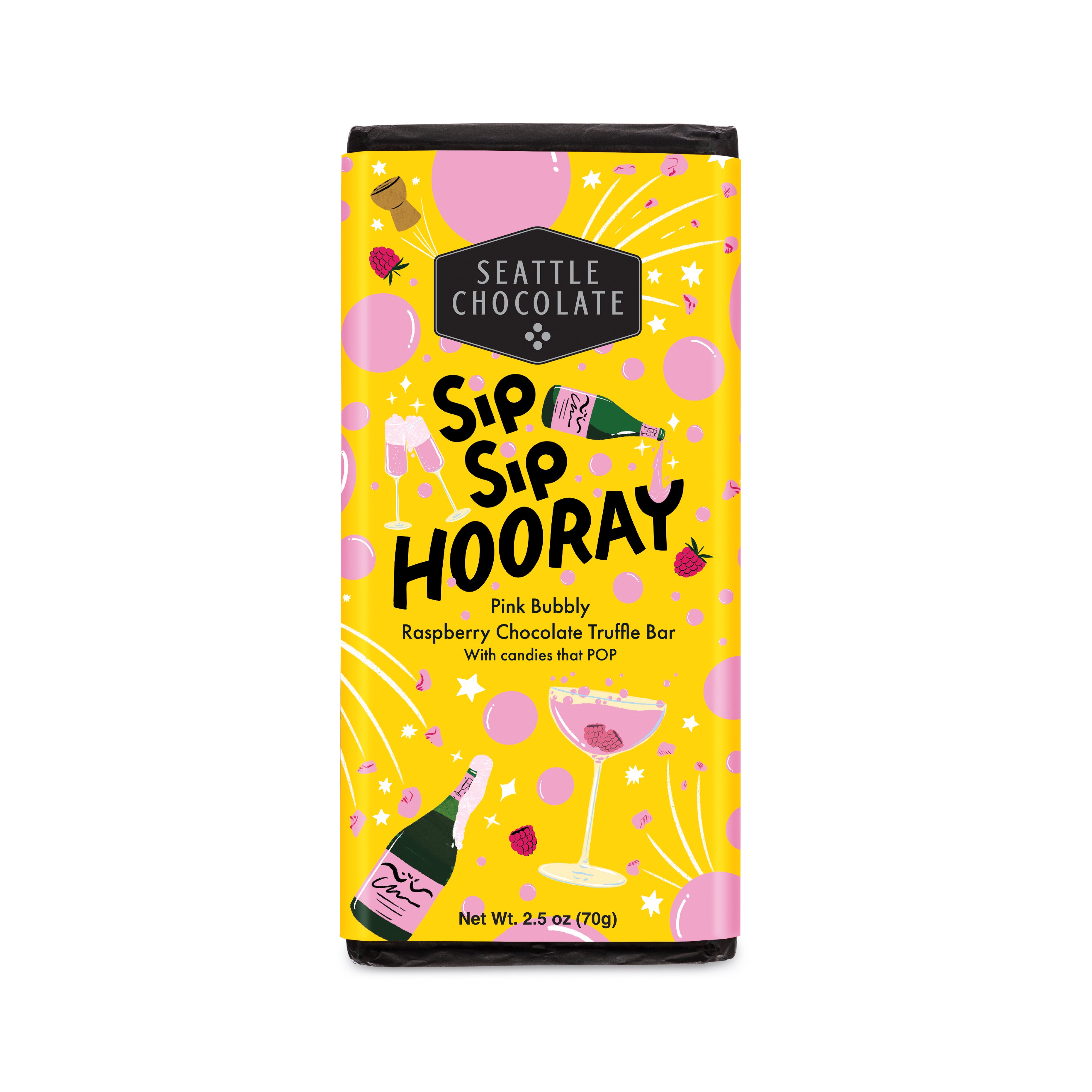 Sip Sip Hooray Raspberry Truffle Gift Bar with popping candy, Chocolate Gift