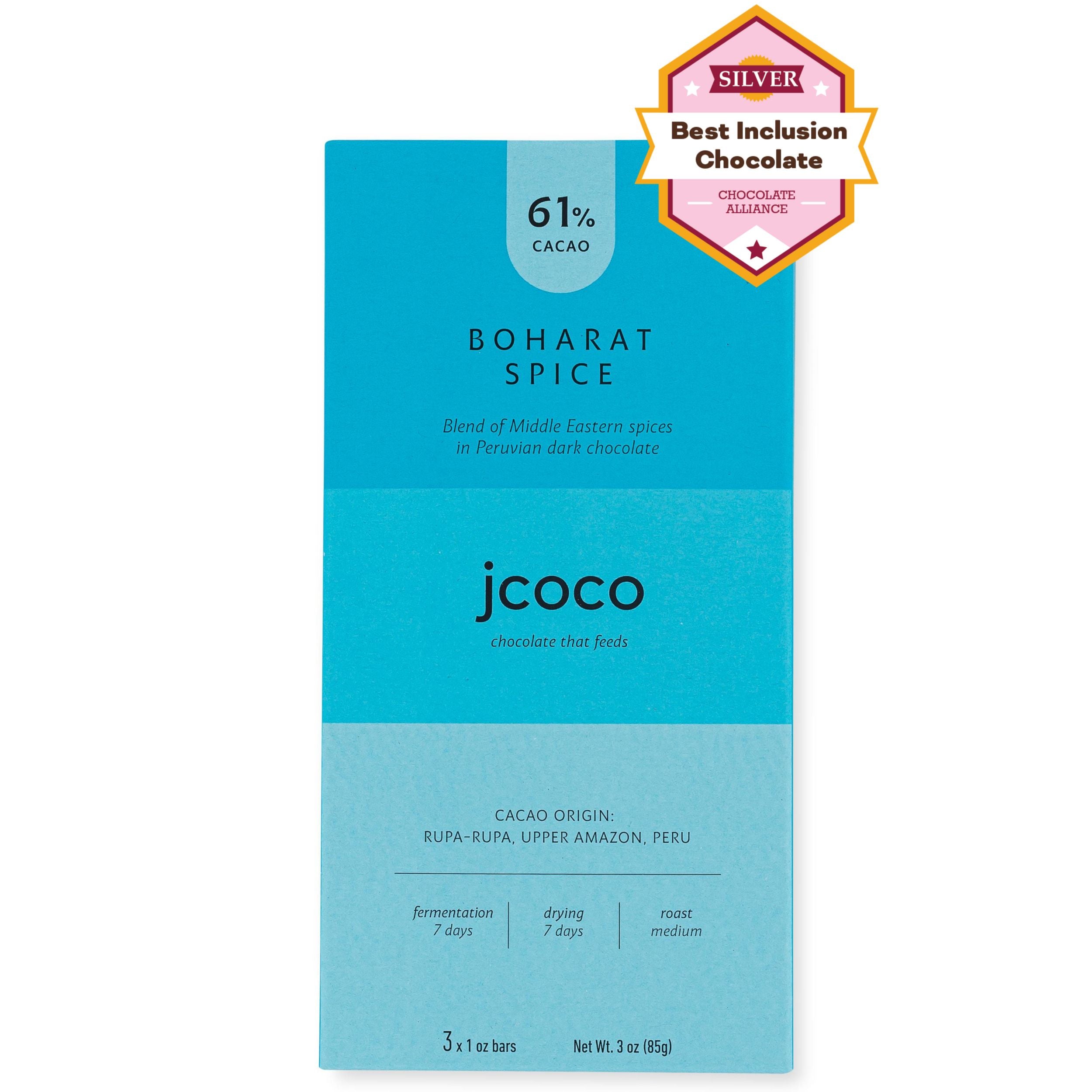 3oz 61% Cacao jcoco Boharat Spice Chocolate Bar